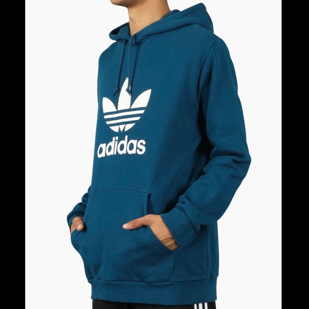 Adidas Mens Trefoil Classic Hoodie, Turquoise Blue, Large. EUC